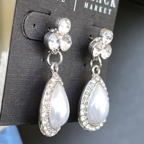 Silver Pearl Crystal EarringsWhite House / Black Market - Picture 3 of 6